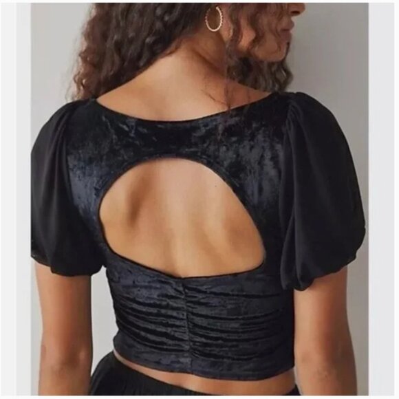 Free People Intimately Black Midnight Mood Velvet Crop Top - Size M - Picture 3 of 11